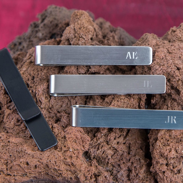 Custom Initials Tie Clip, Personalized Engraved Men Gift, Groomsmen Usher Gift, Brushed Stainless Steel, Initials Customized Tie Slide Tack