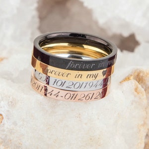 Anello commemorativo personalizzato, Anello con data con nome personalizzato, Anello sottile commemorativo regalo, Anello ricordo, Regalo di gioielli personalizzati di simpatia per il lutto