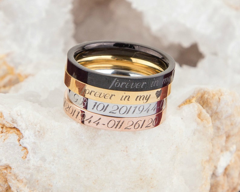 Personalized Memorial Ring, Custom Name Date Ring, Memorial Thin Ring ...