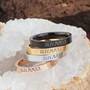 Roman Numerals Ring, Custom Skinny Rings, Engraved Ring, Personalized ...