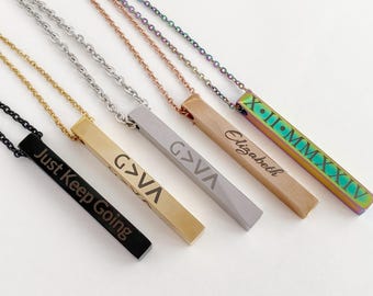 Personalisierter Schmuck mit Gravur, Familiennamen Mutter Geschenk Gravur Anhänger, Minimalist Halskette Geschenk, Benutzerdefinierte Koordinaten 3D Bar Anhänger