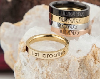 Bague minceur Just Breathe, bague de force, cadeau d'inspiration bijoux pour ami, bague de yoga, bague de respiration, cadeau de bijoux pour calmer la santé mentale et l'anxiété