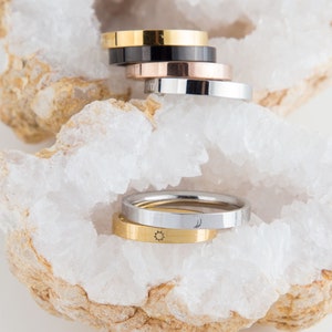 Anillos de pareja de sol y luna, conjunto de anillos personalizados, anillos de pareja de luna y sol delicados, anillo de luna delicado, anillo de sol, conjunto de anillos para mejores amigos imagen 5