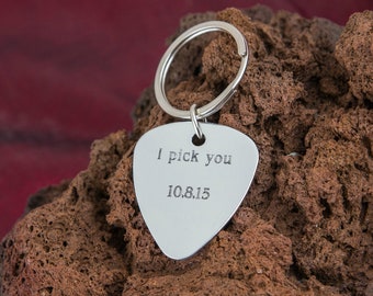 I Pick You Guitar Pick Keychain, Personalized Guitar Pick Keychain, Boyfriend Valentine Gift, Anniversary Gift, Husband Guitar Gift