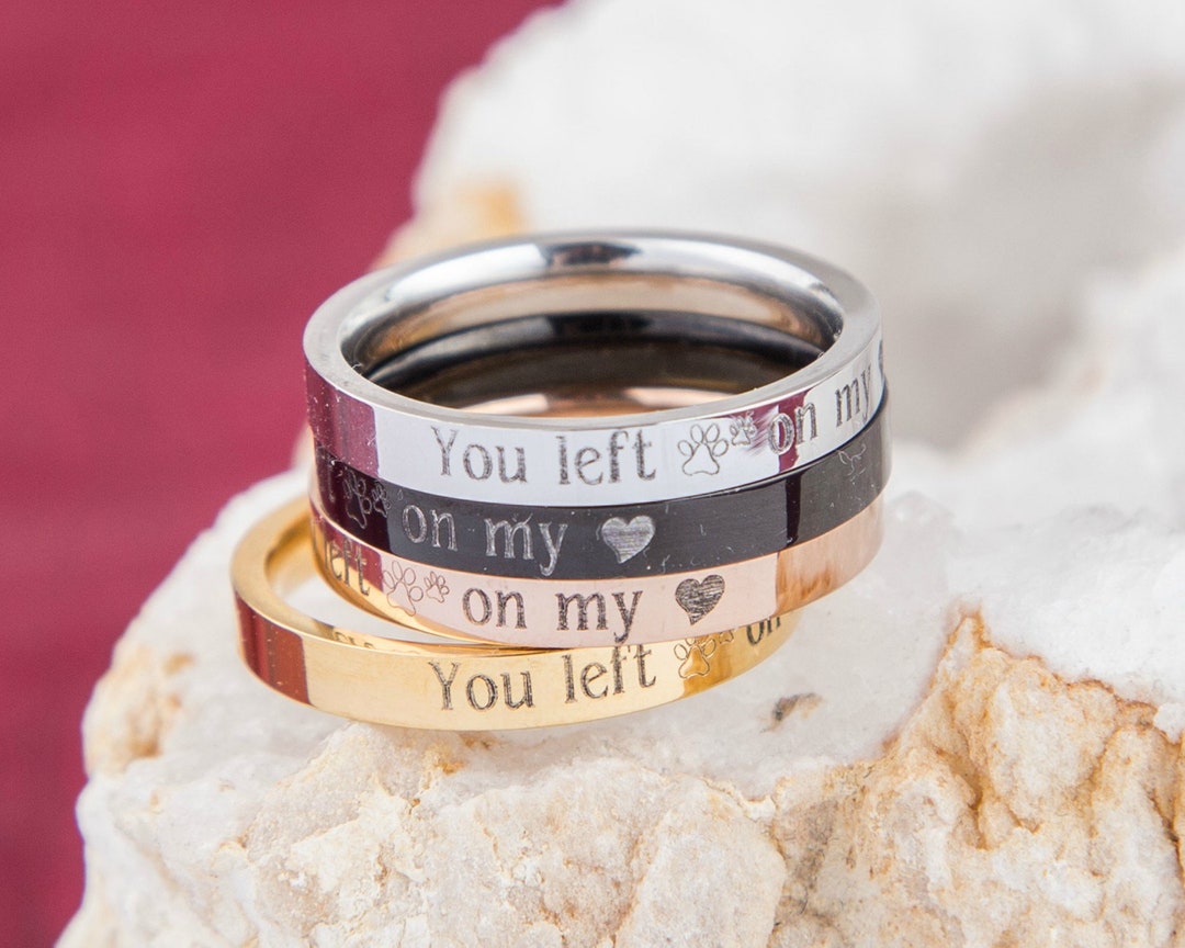 Pet Memorial Ring, Paw Prints on My Heart Ring, Thin Ring Gift