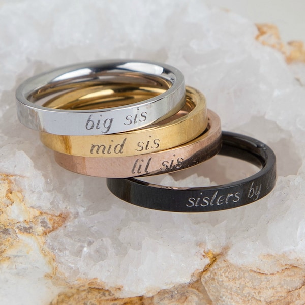 Ensemble de bague de soeur, petite soeur, bague de grande soeur, bague de soeur moyenne, cadeau de bague mince, Besties personnalisé meilleurs amis, cadeau de belle-sœur