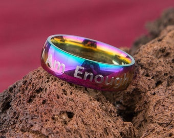 Ich bin genug gravierte Ring, feministische Regenbogen Ring, gravierte feministische Geschenk, ich bin genug motivierende Ring, ermächtigte Frauen Geschenk