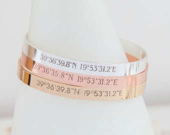 Custom Coordinates Bracelet: Engraved Latitude Longitude Jewelry