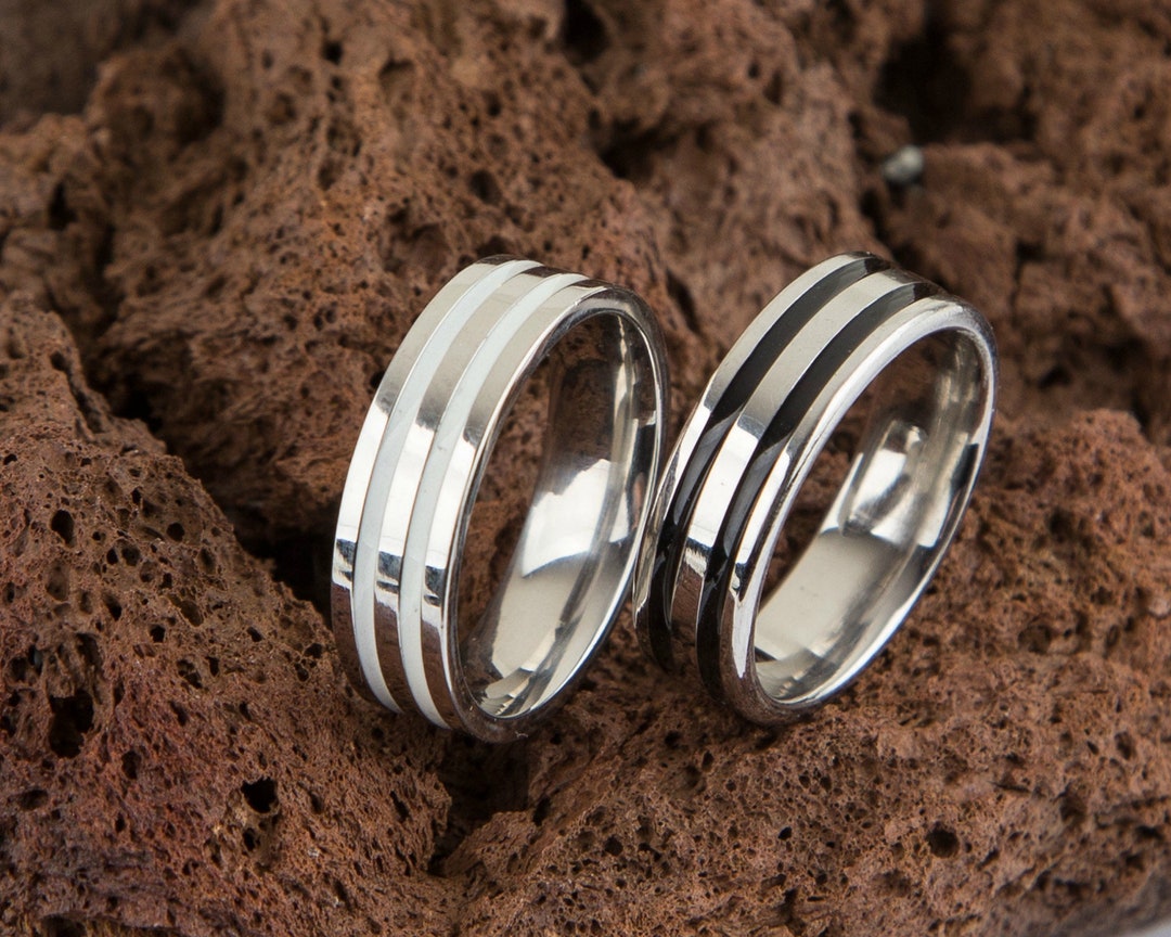 Buy Enamel Stainless Steel Couple Rings Set Personalized Wedding Bands  Online in India