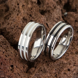 Couple Wedding Rings, Black And White Enamel Couple Rings Set, Personalized Gift Stainless Steel Custom Engraved Ring, Couple Wedding Rings