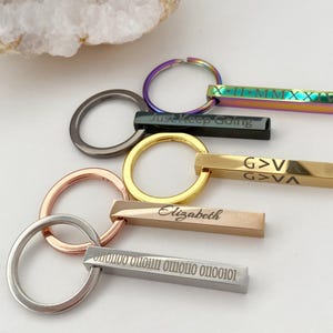 Bar Schlüsselbund Geschenk, Benutzerdefinierte Edelstahl 3D Bar Schlüsselbund, Benutzerdefinierte Koordinaten personalisierte Geschenk Schlüsselring, Benutzerdefinierte Nachricht Papa Geschenk 4 Seiten Bar
