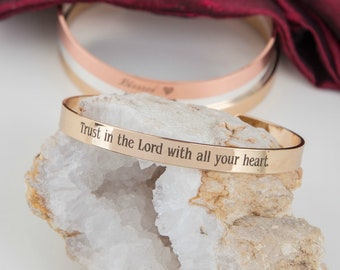 Christian Religious Bracelet Gift, Cuff Bracelet, Trust in the Lord with All Your Heart, Proverbs 3:5, Grandmother Faith Love Mom Gift