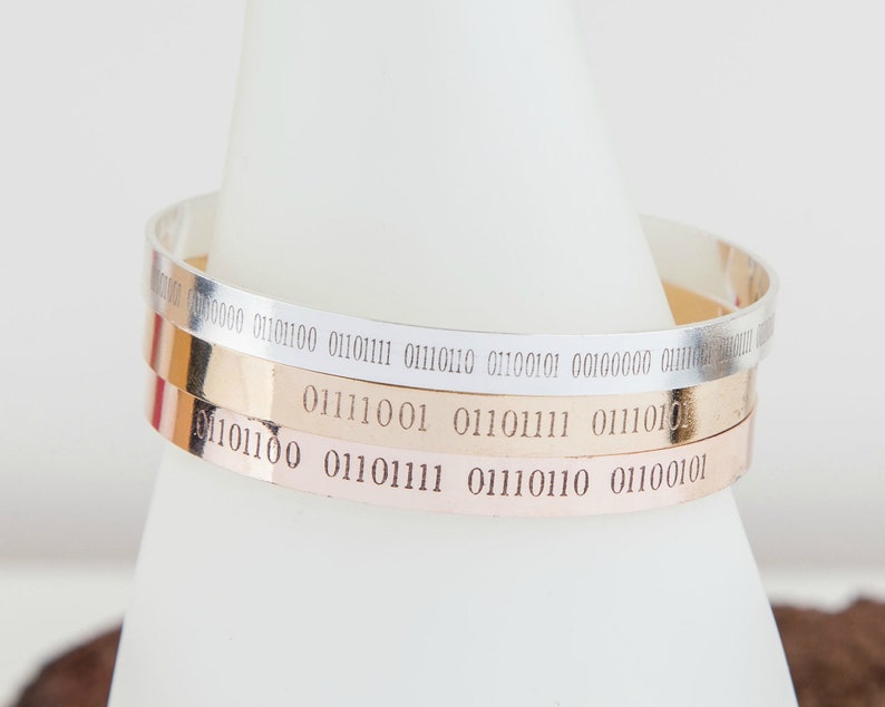 Pulsera personalizada con código binario: mensaje secreto grabado, regalo geek imagen 2