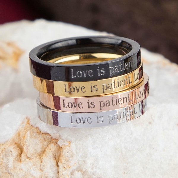 Love is Patient Love is Kind RIng, 1 Corinthians 13:4, Bible Quote Ring, Bible Verse, Religious Christian Gift, Baptism Anniversary Gift