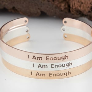 Pulsera "Soy suficiente", brazalete grabado contra la ansiedad y la salud mental, pulsera feminista, brazalete motivacional "Soy suficiente", regalo para la mejor amiga