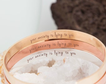 Pulsera con mensaje secreto "Tu ansiedad te está mintiendo", mensaje interno oculto, brazalete motivacional de apoyo, regalo de joyería contra la ansiedad