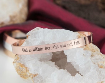God Within Her Bracelet Gift, Cuff Bracelet, God is Within Her, She Will Not Fall, Psalm 46:5, Grandmother Gift, Religious Love Mom Gift