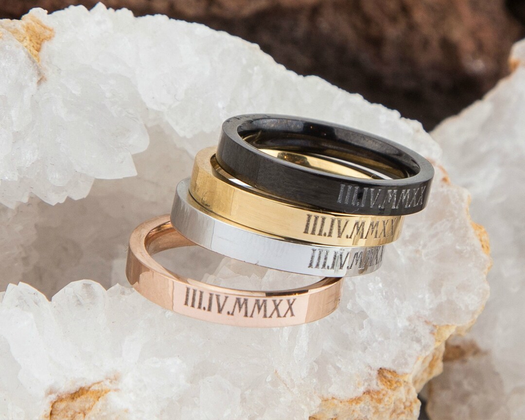 Roman Numerals Ring, Custom Skinny Rings, Engraved Ring, Personalized ...