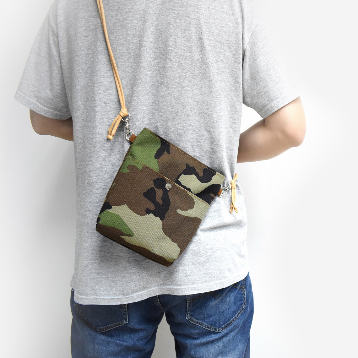 Handmade Camouflage Crossbody Bag with Leather Strap Etsy