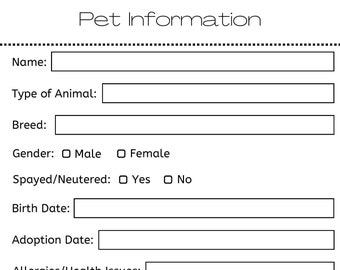 Simplistic Pet Information Sheet (Digital Download)