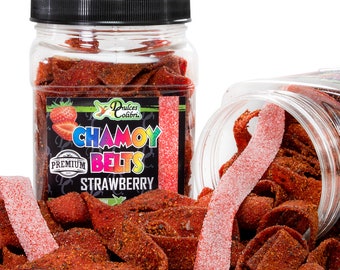 Chamoy Sour Belts | Strawberry | Premium | Mess Free | Made to Order | Authentic Bold Mexican Flavors | 10 oz Jar