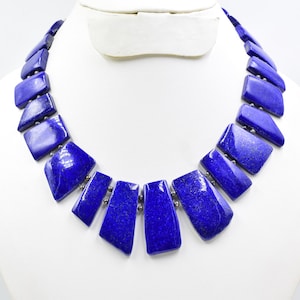 Lapis Statement Necklace Designer Lapis with Pyrite Royal Blue Lapis Cabochon Necklace  Adjustable Graduated Lapis Collar Neckpiece.
