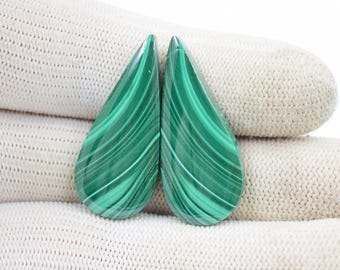 Hand Polished Malachite Gemstone Pair: African Crystal for Earring Making