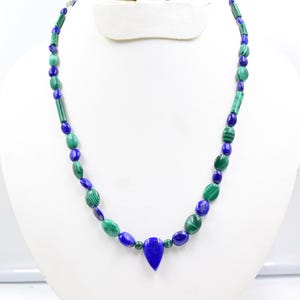 Lapis Lazuli and Malachite Beaded Choker Necklace: Natural Gemstone