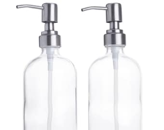 16 oz Clear Glass Boston Round Pump Bottle with Silver Soap Pump