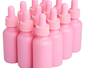 12 Pack Pink Coated Boston Round Essential Oils Aromatherapy Glass Bottles Jar With dropper cap 1oz