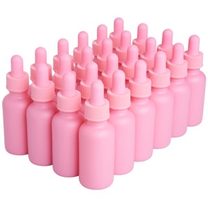 24 Pink Coated 1 oz Glass Boston Round Dropper Bottles For Essential Oils, Aromatherapy and Skin Care