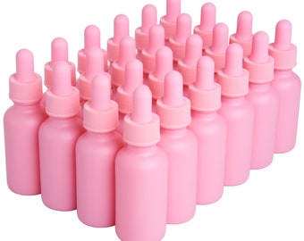 24 Pink Coated 1 oz Glass Boston Round Dropper Bottles For Essential Oils, Aromatherapy and Skin Care