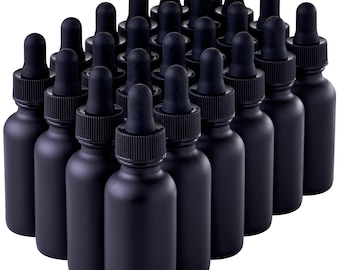 24 Pack Black Coated Boston Round Glass Bottles Jar With Black dropper cap, 1oz