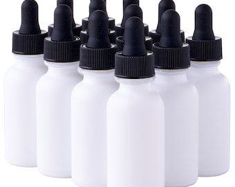 12 Pack White Coated Boston Round Glass Bottles Jar With Black dropper cap, 1oz - Great for Travel and Essential Oils