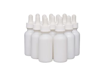 12 Pack White Coated Boston Round Glass Bottles Jar With White dropper cap, 1oz
