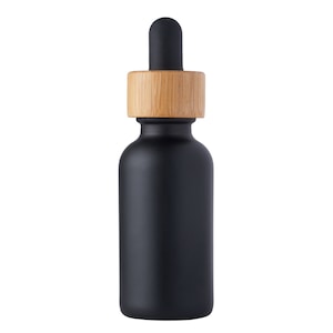 2 Pack Black Coated Boston Round Glass Bottles Jar With Bamboo Black dropper cap, 1oz