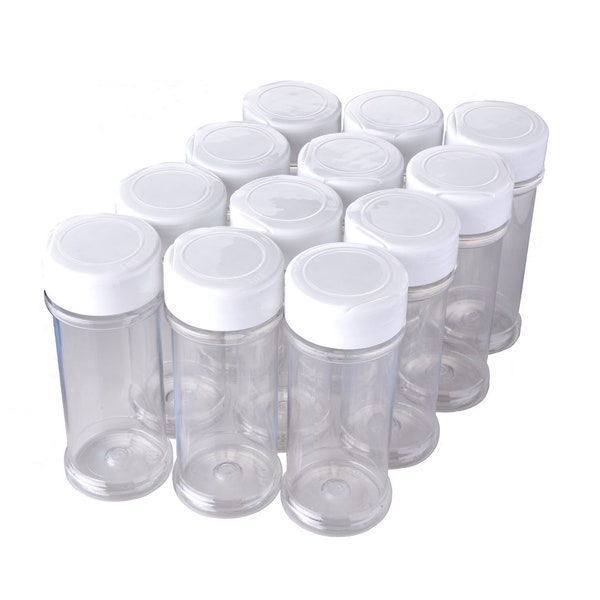 12 Pack of 6 Oz. Empty Clear Plastic Spice Bottles w/ Sprinkle Top Lids - Food-Grade Spice Jars for Kitchen and Home Spice Organization