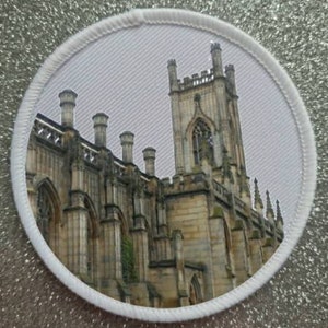 3 Inch The Bombed Out Church Liverpool sublimation patch badge. Made in UK