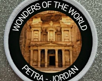 Insignia de parche de sublimación de 3 pulgadas de las maravillas del mundo, Petra Jordania.