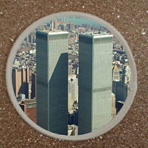 May include: A close-up view of two tall, gray skyscrapers against a backdrop of a city skyline. The buildings are seen from a distance, with the tops of the buildings visible.