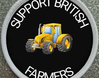 Parche de 3 pulgadas con la leyenda "Apoya a los agricultores británicos"