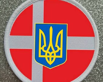 Insignia de parche de solidaridad de Dinamarca de 3 pulgadas de Dinamarca y Ucrania hecha en el Reino Unido