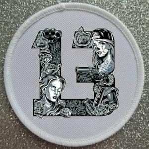 3 inch Number 13 Tattoo Art Style patch badge