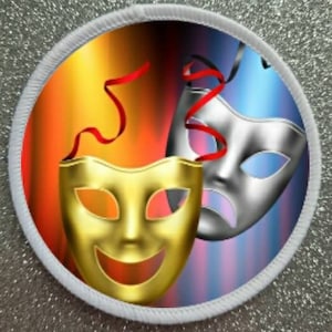 May include: Two theatrical masks, one gold and one silver, against a colourful background. The gold mask is smiling, while the silver mask is frowning.