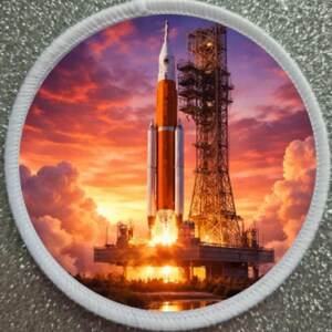 3 Inch SLS Artemis Rocket Launch pad image sublimation patch badge.