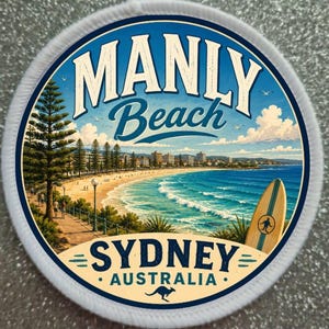3 inch Manly Beach Sydney Australia Iron or Sew on Patch Badge