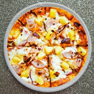3 Inch Ham and Pineapple Pizza sublimation patch badge.