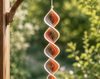 Wzór na wiatraczek szydełkowy w formacie PDF, pastelowe płatki w stylu boho, spiralne trio, wisząca dekoracja na werandę, dwa paski szydełkowe, spiralny wzór szydełkowy w formacie PDF do pobrania w wersji cyfrowej