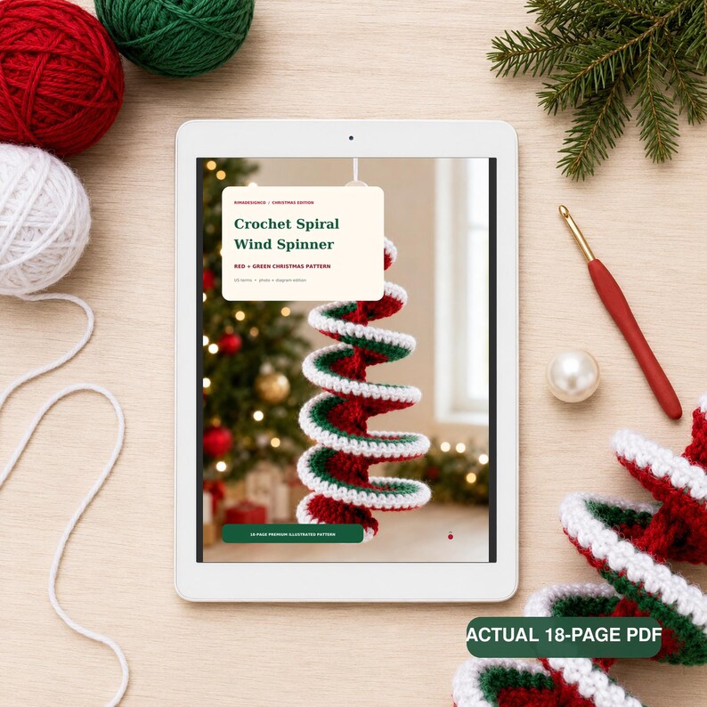 Christmas Crochet Spiral Wind Spinner Pattern PDF, Red Green Holiday Hanging Decoration, Festive Crochet Ornament, Xmas Crochet Pattern PDF