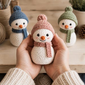 Crochet Snowman Friends PDF Pattern, Amigurumi Winter Trio with Hats and Scarves, Cute Snowman Crochet Easy Pattern PDF